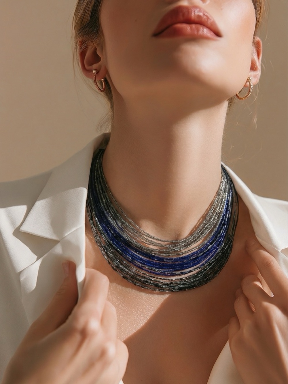 Elegant Gray and Blue Layered Necklace
